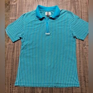 Guess Turquoise Teal and Yellow Striped 1/4 Zip Polo Shirt